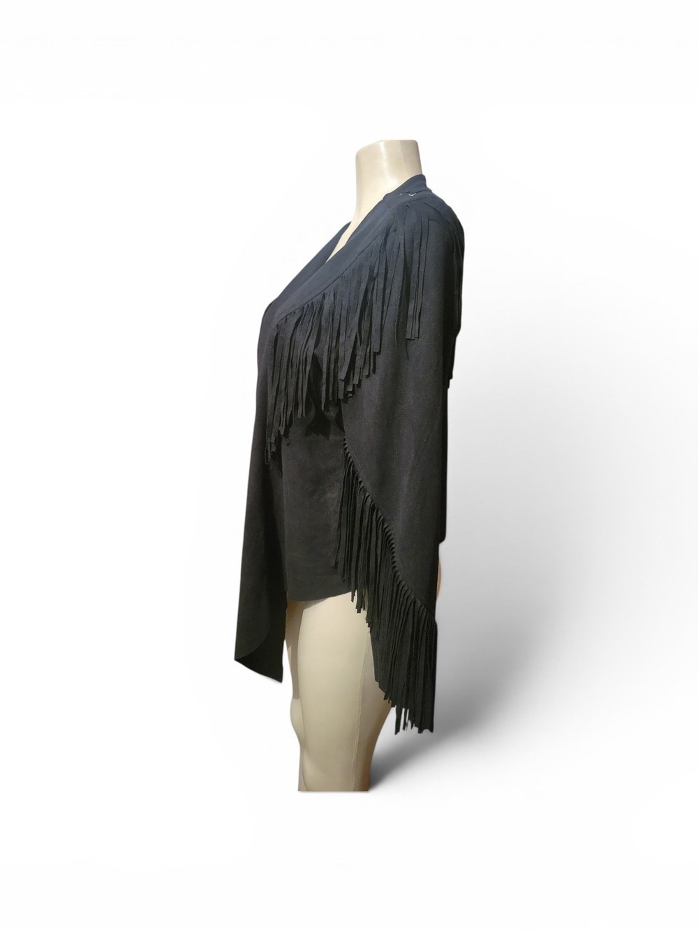 Vocal Black Seude Fringe Open-Front Cardigan 1XL - Picture 2 of 5